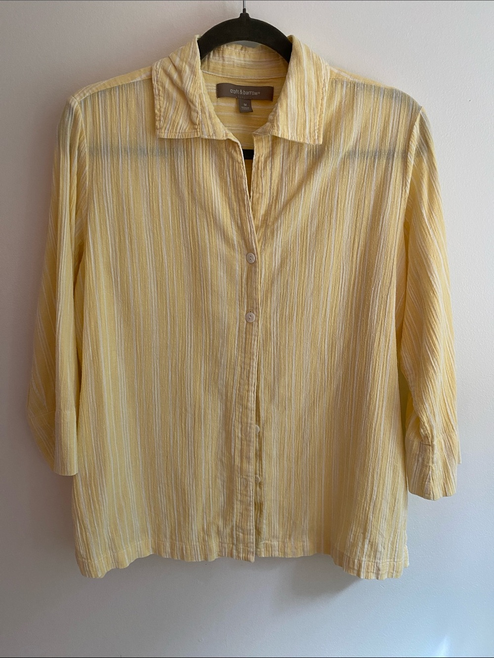 Croft & Barrow Butter Yellow Striped Button-Down Cotton Shirt. Size M